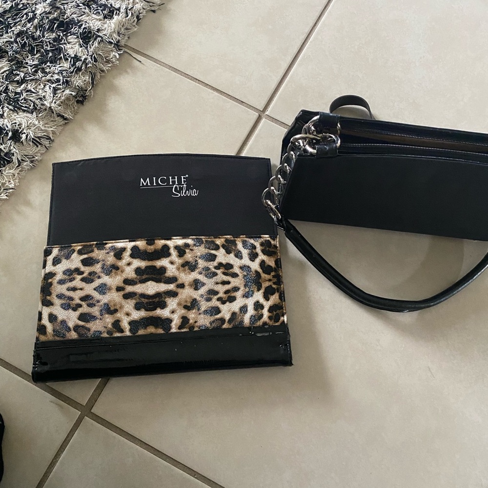 Miche Studio Black and Leopard Clutch